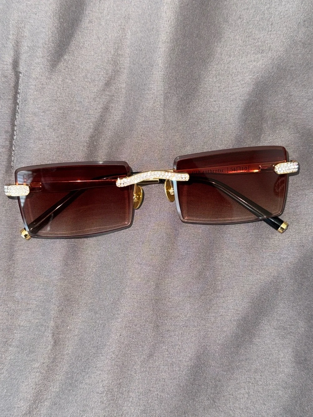 James Oro Brown Gradient Rimless Sunglasses with Gold & Crystal Accents
